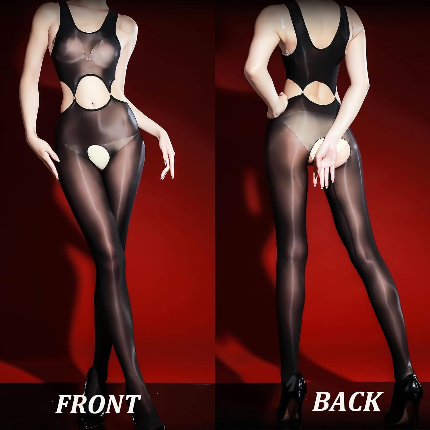 Body Stockings for Women Hollow-Out Shiny Sheer Nylon Full Bodystocking
