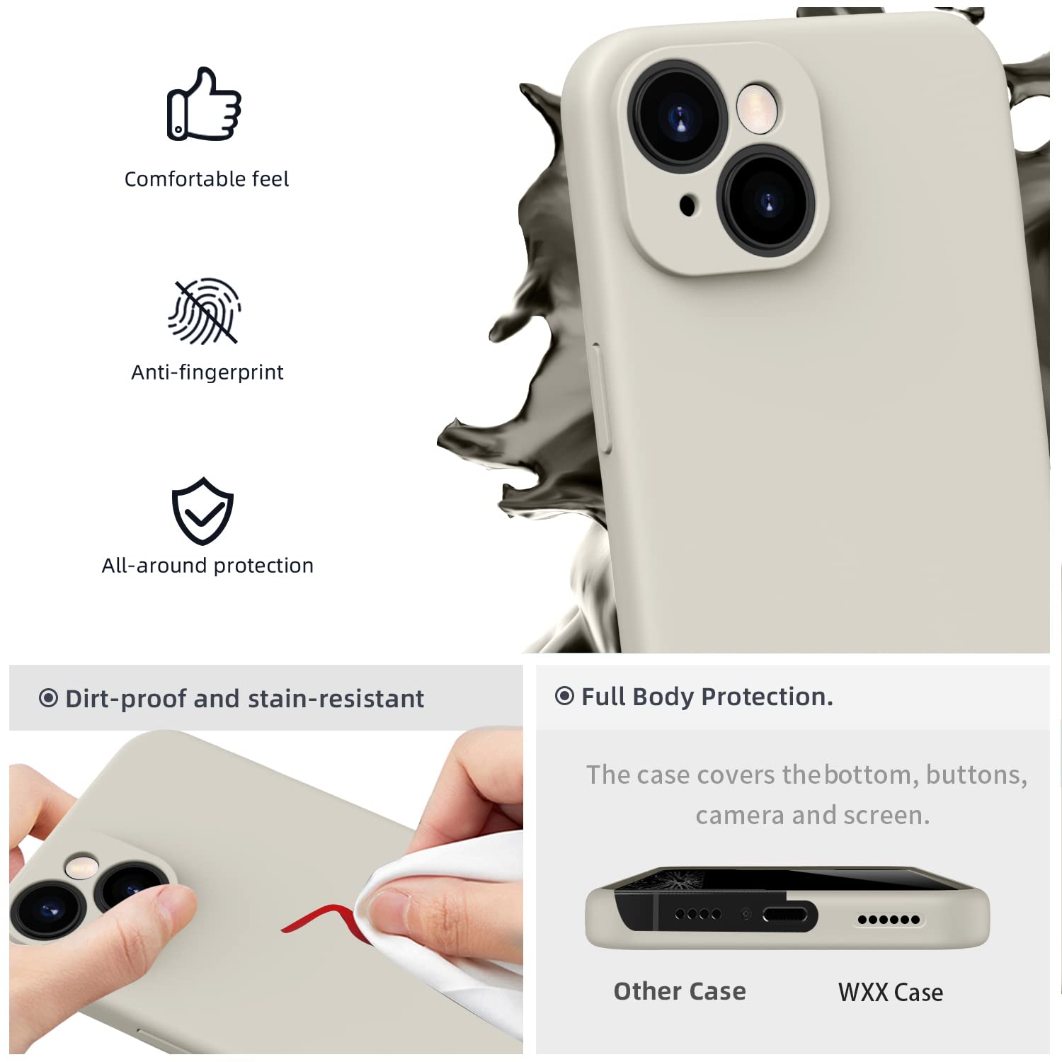 WXX IPhone 13 Hülle Aus Silikon – Dünnes Case Mit Mikrofaser-Innenfutter, Lavendel Grau, Rundumschutz