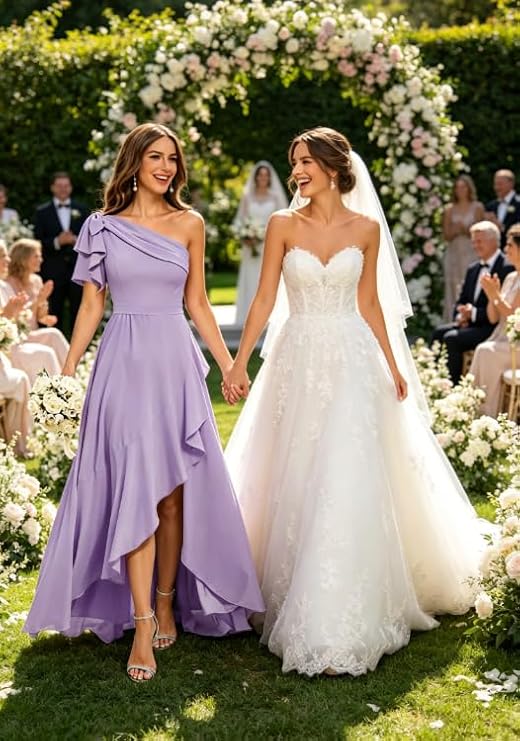 One Shoulder Bridesmaid Dresses 2026 Pleated Chiffon Long A Line Maxi Long Formal Flowy Dress YY002