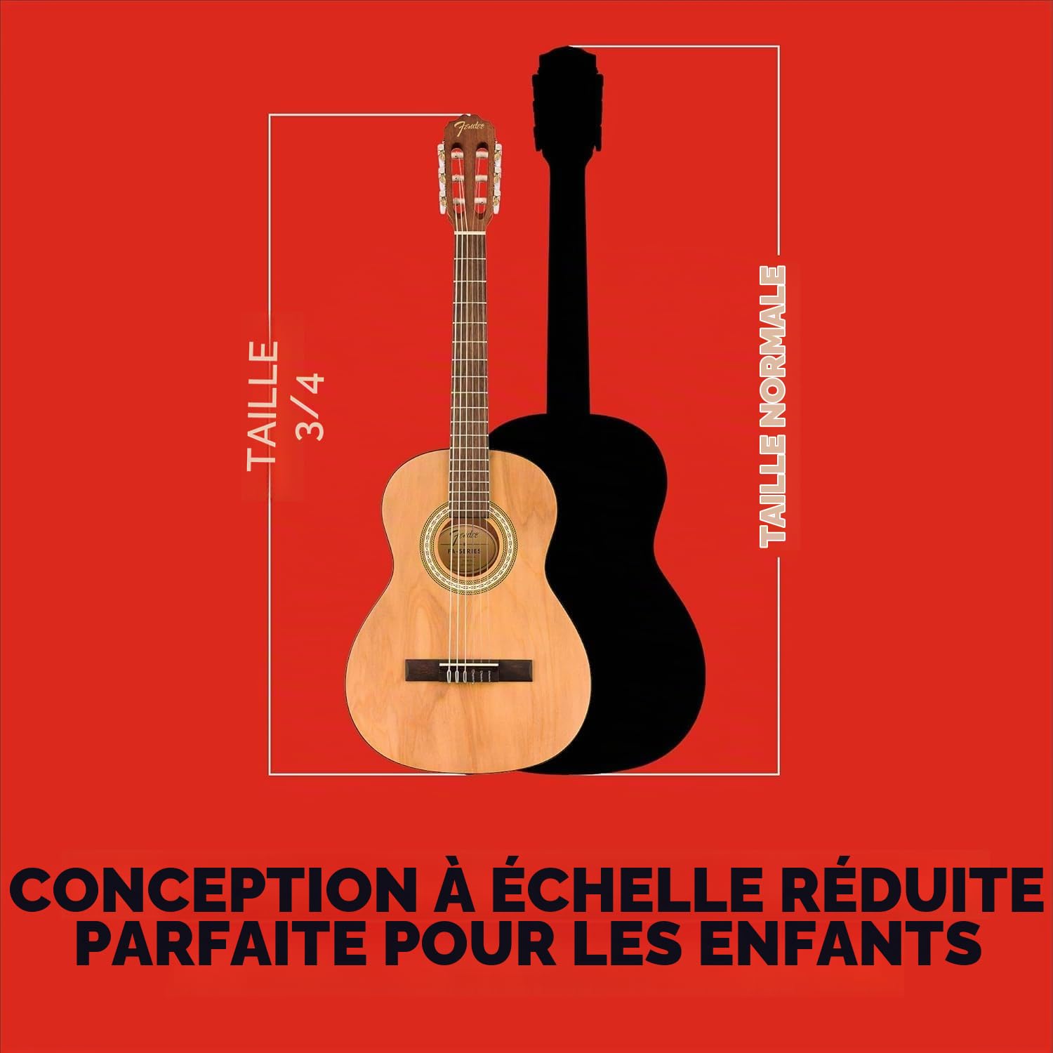 Fender Classic Design CN-25 à cordes en nylon, touche en noyer à échelle courte, guitare acoustique classique taille 3/4, naturelle. Idéal pour les débutants
