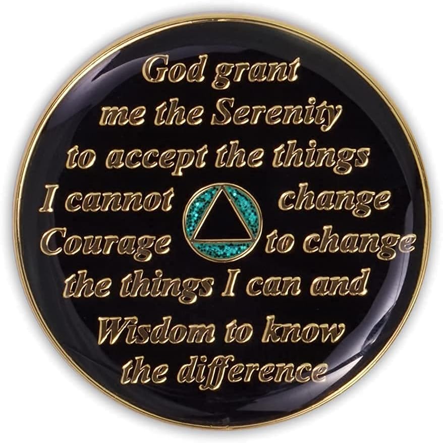 2 Year AA Sobriety Coin Sober Chip Medallion, Recovery Anniversary, Aqua image 3