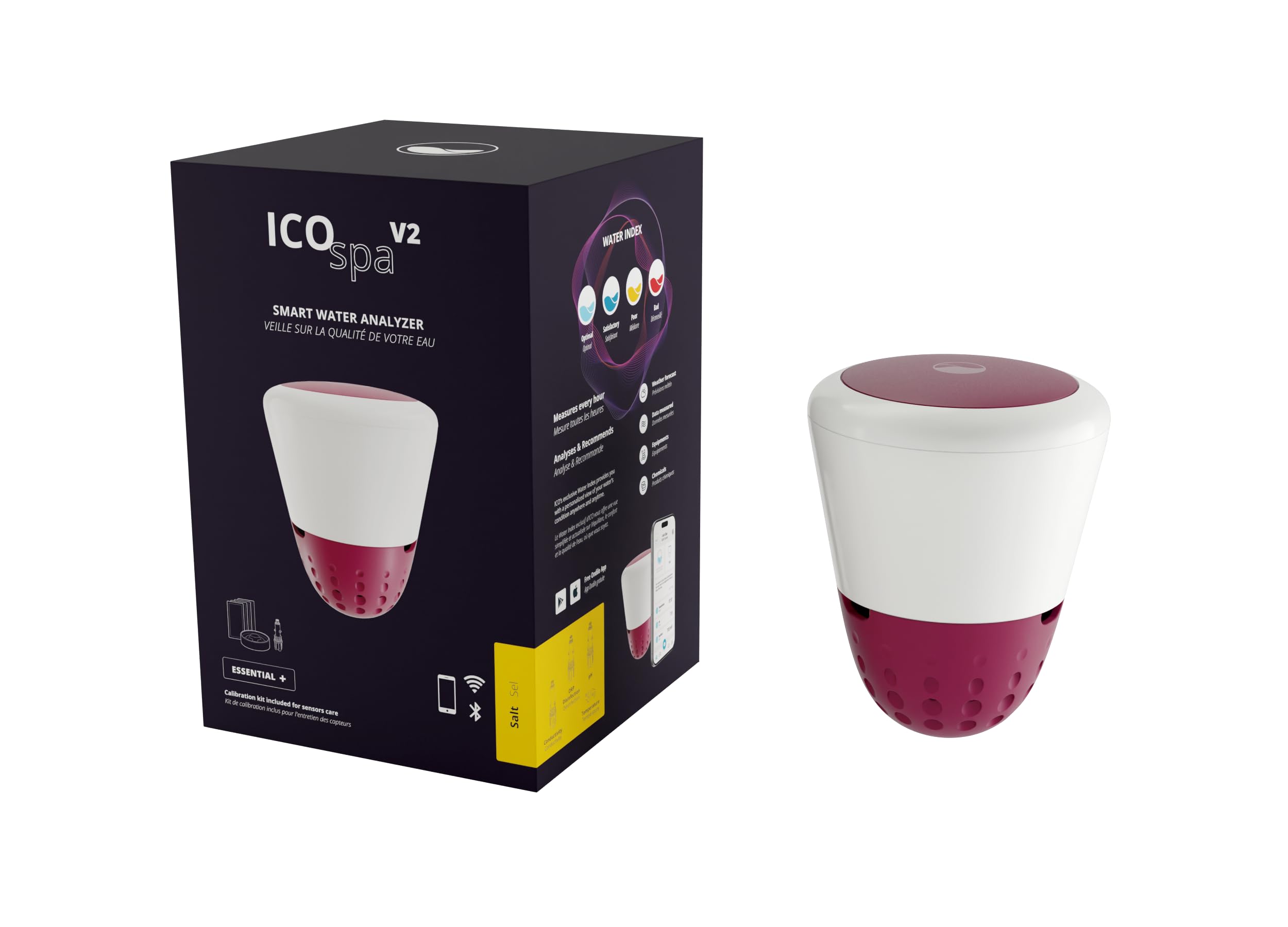 Ondilo ICO SPA V2 Essential+ Sale - Analizzatore d'acqua elettronico per piscine trattate con sale - Misurazioni ogni ora pH, ORP, TDS e temperatura dell'acqua - Kit di calibrazione incluso