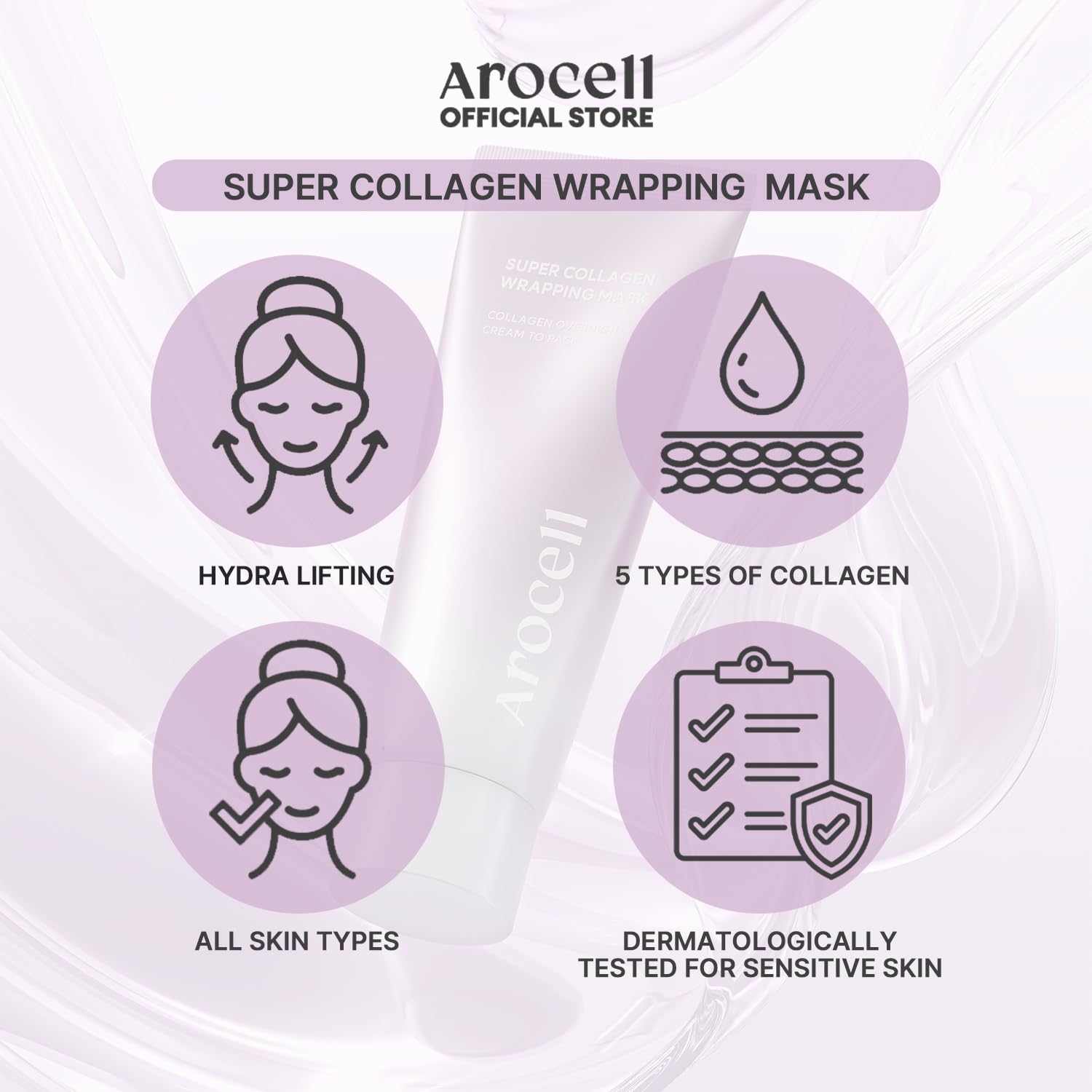 AROCELL Super Collagen Wrapping Peel Off Facial Mask with Soft Silicone Brush - Image 5