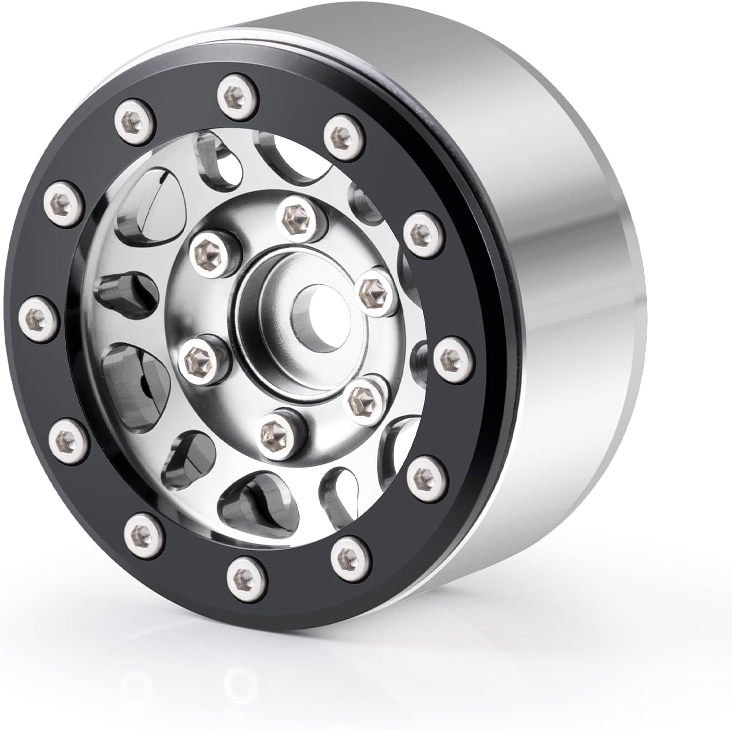 RCLIONS 1.55inch Aluminium Beadlock Wheels Rims for D90 TF2 CC01 AX90069 MST JIMNY 1/10 RC Crawler Trail Truck Car Upgrade Parts (Silver)