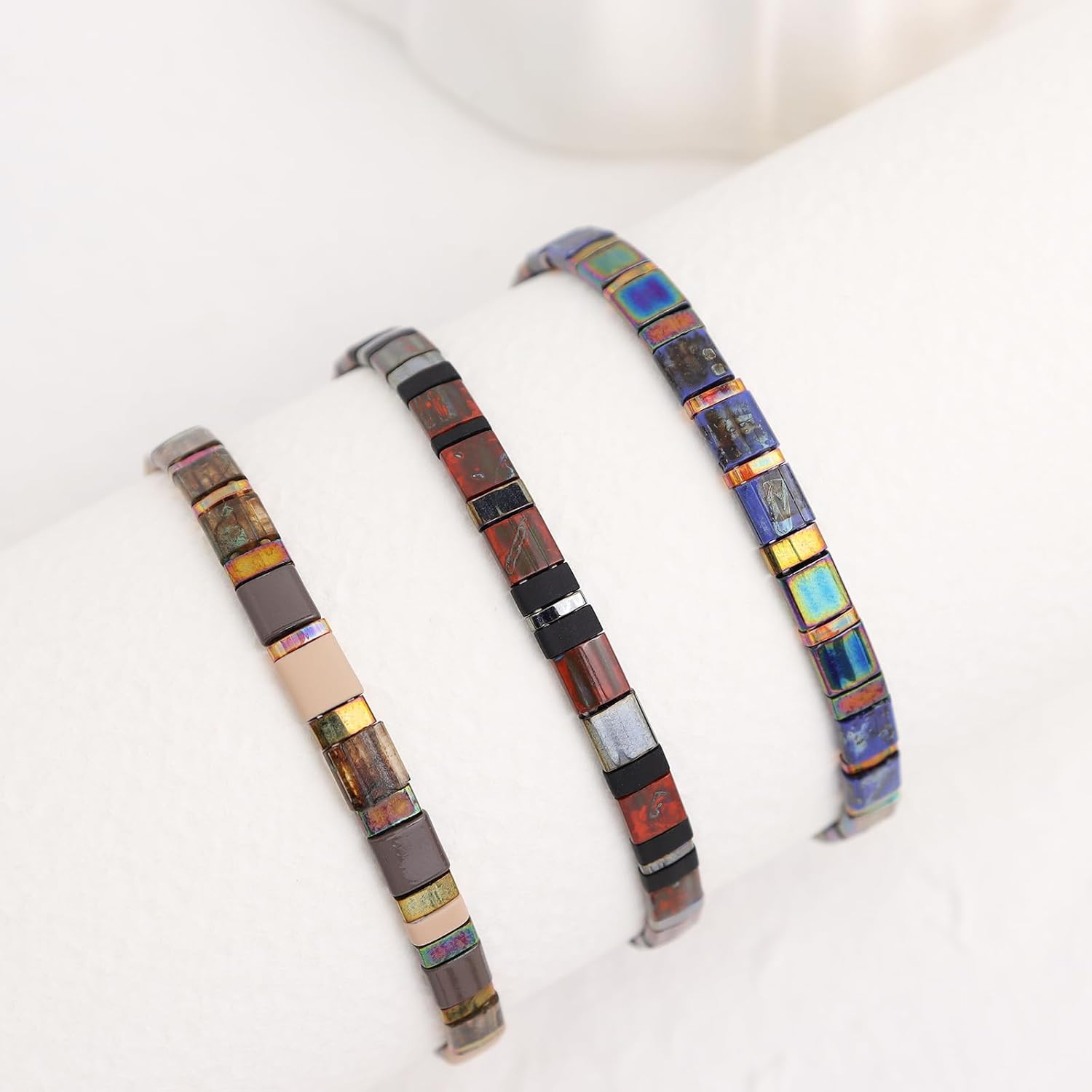 Sonateomber Tila Flat Beaded Stretch Stack Bracelets Set for Women, Trendy Stackable Colorful Glass Square Beads Bracelet Friendship Accessories Jewelry Gift - Image 7