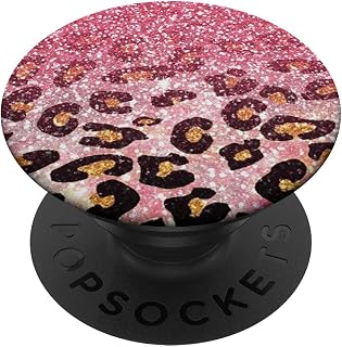 Cute Pink Leopard Print Pattern Fashion Design on Black PopSockets Adhesive PopGrip