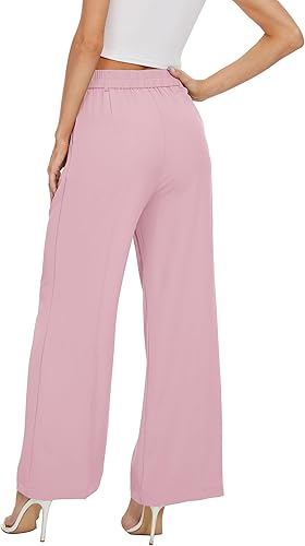 Miniatura 7 de FUNYYZO - Pantalones de pierna ancha para mujer, con cintura elástica en la parte trasera, largos, rectos, ideales para negocios y el trabajo