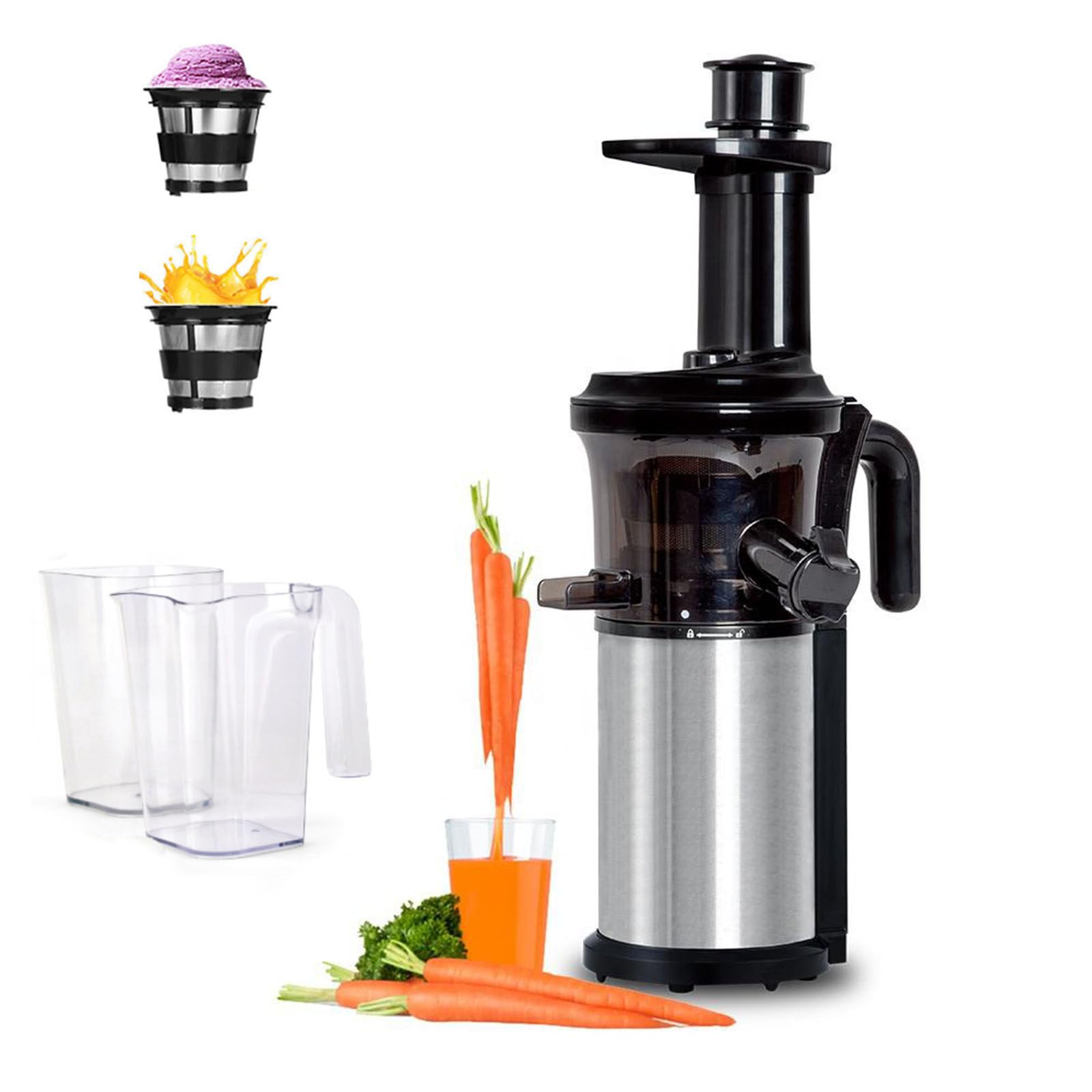 Spremiagrumi a Freddo, spremiagrumi Verticale a masticazione lenta, estrattore di Succo di Frutta e Verdura, Senza BPA, Motore Silenzioso con Funzione inversa