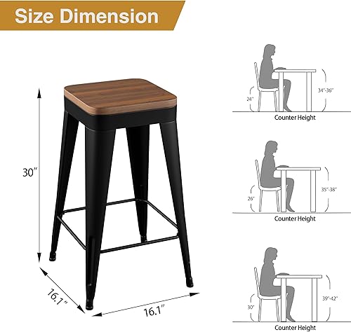 Miniatura 2 de Juego de 4 Taburetes de Bar de POINTANT de Metal de Altura de Encimera Negro, Sillas de Bar Modernas de 30" sin Respaldo, Taburete de Bar de Altura