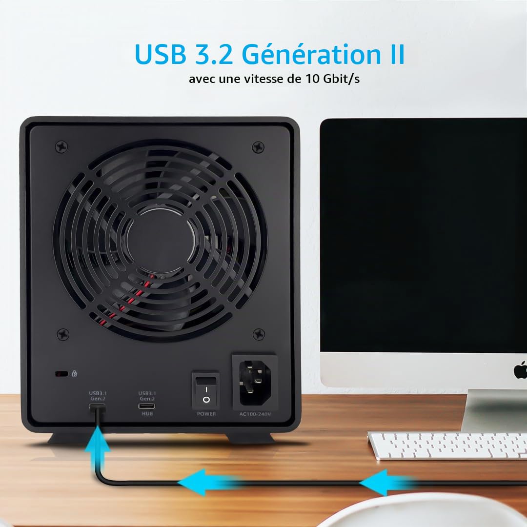 FANTEC 5X USB3.2 Gen2 10G Hard Disk Docking Station for 5X SATA 3.5/2.5 inch SSDs and HDDs. Transfer Rates up to 10Gbit/Sec, no Tools Required, USB HUB, 2X USB Cable. Aluminum housing Black