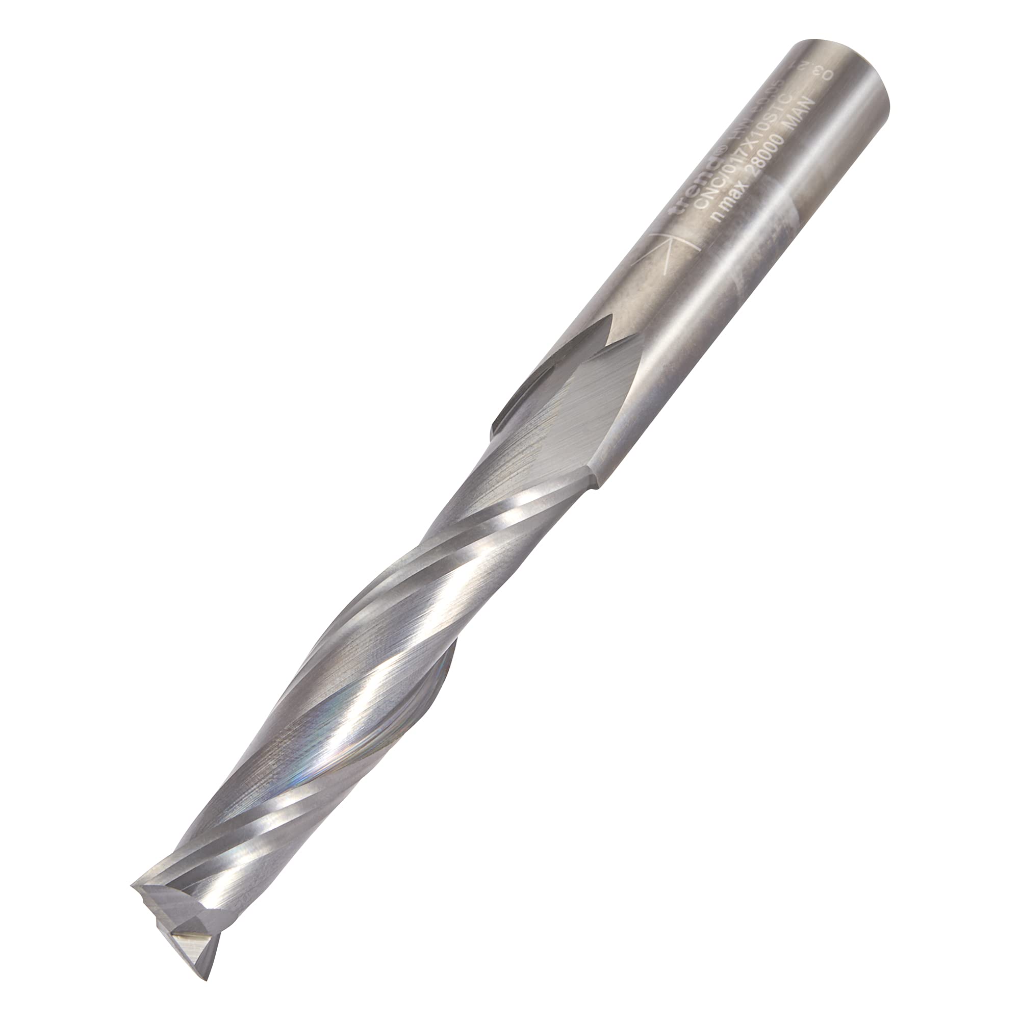 Trend Cnc Two Flute Up-Cut Spiral Router Cutter, 10Mm Shank, 10Mm Cut Diameter & 52Mm Cut Length, Solid Tungsten Carbide, Cnc/017X10stc