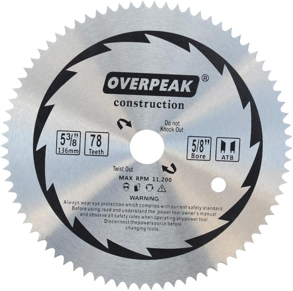 OVERPEAK 5 3/8-Inch Circular Saw Blade, 78 Tooth Plywood Cutting Fine Finishing Table Saw Blades with 5/8 Arbor