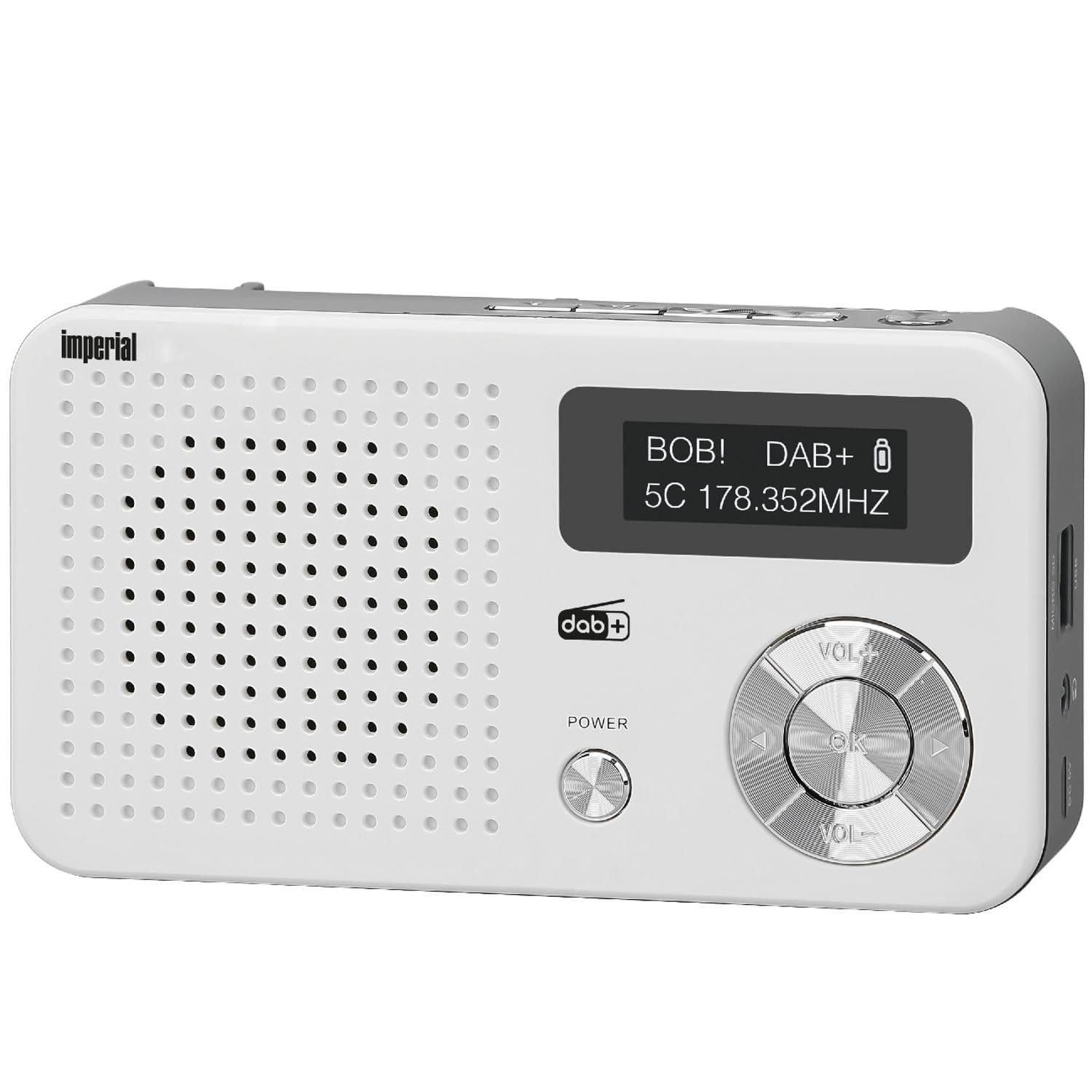 IMPERIAL DABMAN 13 (DAB+, FM, Speaker, Display, USB, MicroSD, Battery Operated, Small, Button Control) White/Silver