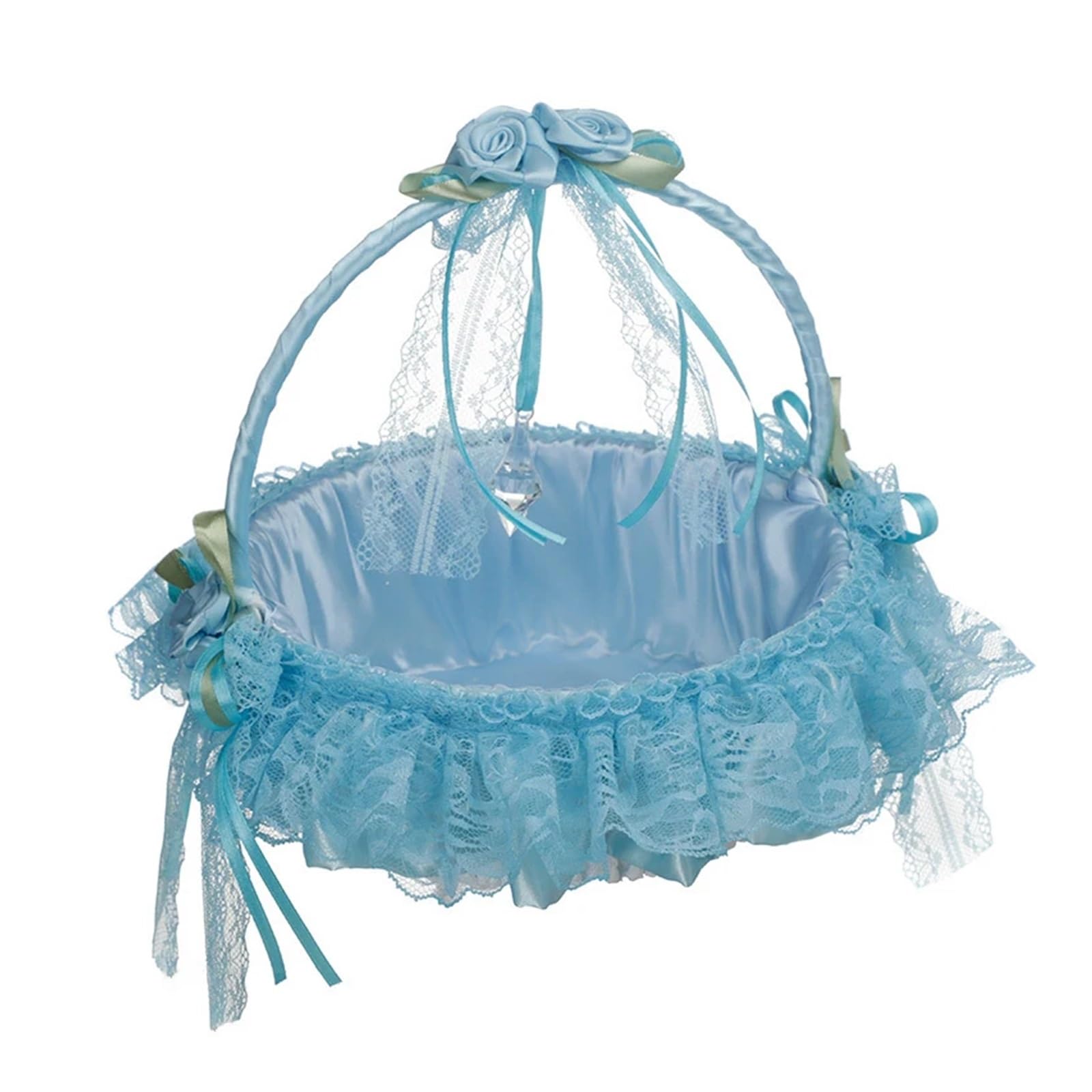 Wedding Petal Confetti Basket, Flower Basket Multicolor Rhinestone Lace Wedding(Blue)