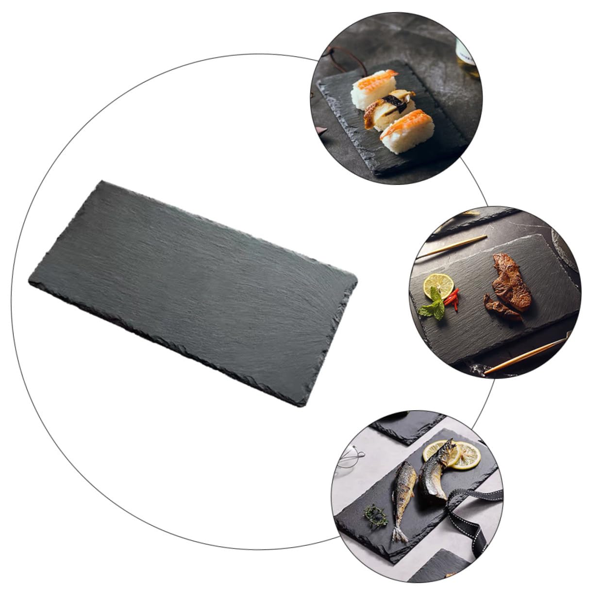 Assiettes à Sushi Isothermes 2 Pièces en Ardoise Noire | Réutilisables, Faciles à Nettoyer, Format Polyvalent pour Sushis et Steaks