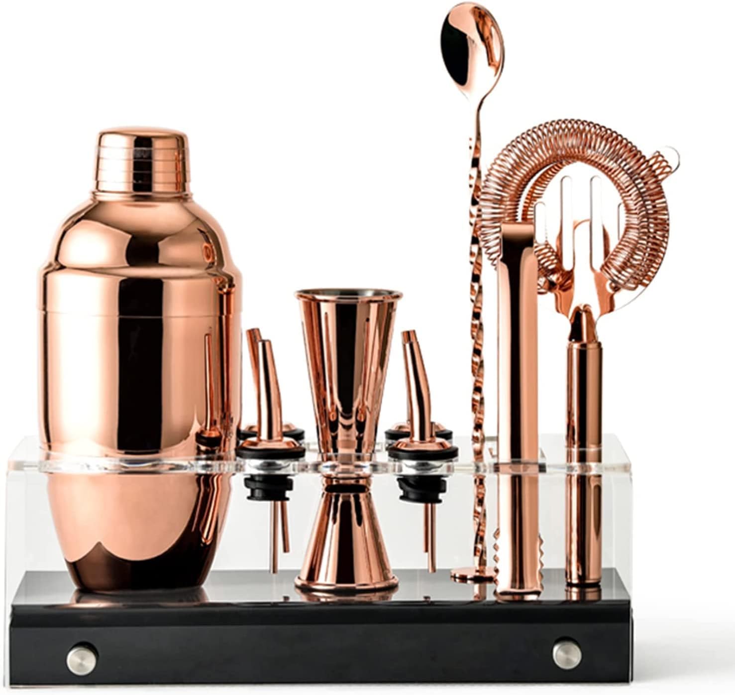 Cocktail Shaker Set with Acrylic Stand, 10Pcs Bartender Kit Professional Stainless Steel Bar Tool Set for Drink Mixing,Silver