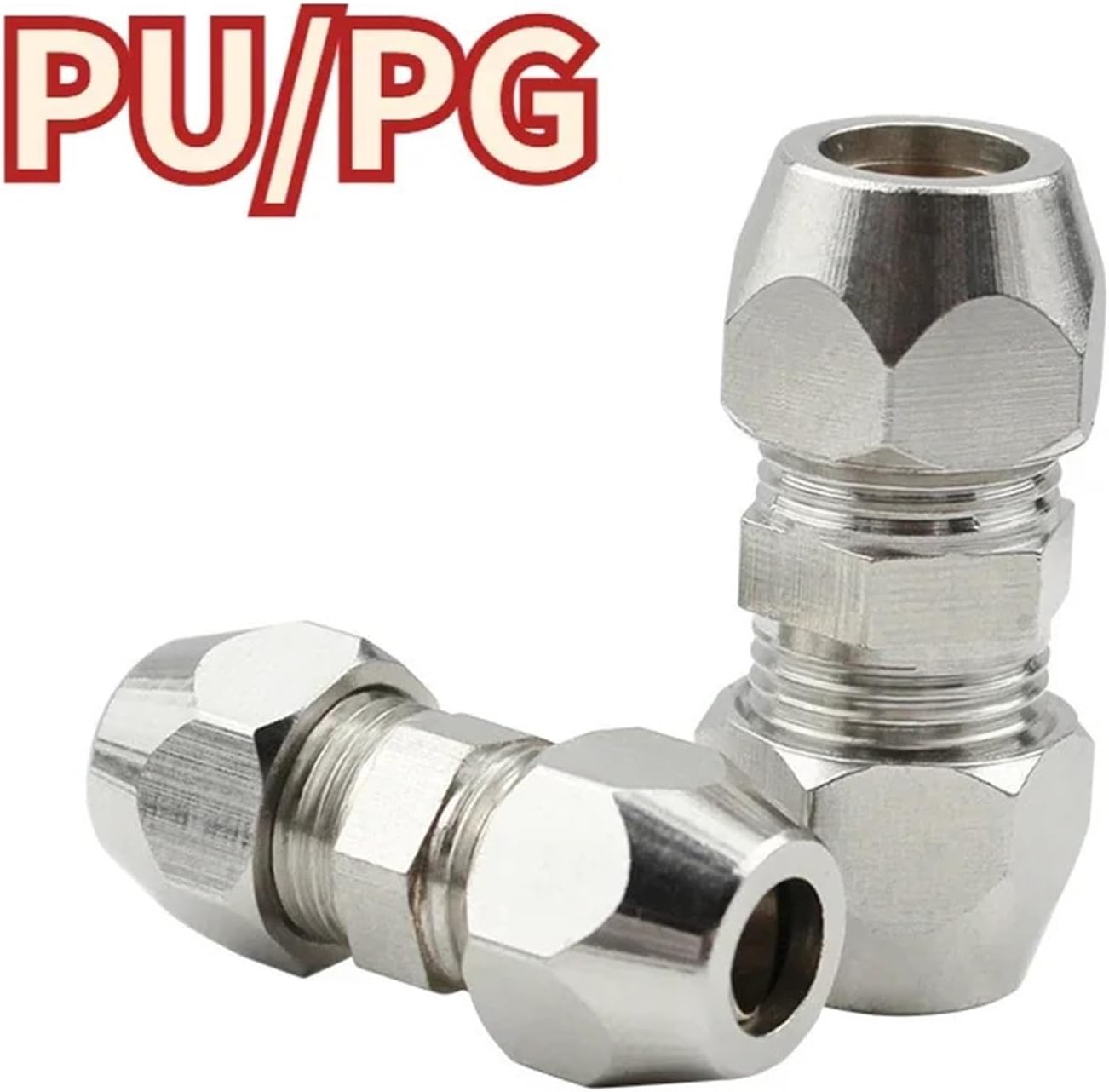 Compression Ferrule Tube Fitting 6-4 8-10 10-12 Brass Pipe Double End Tubing Ferrule Joint Tubing Nut Lock Double Straight PU PG(PU4mm)