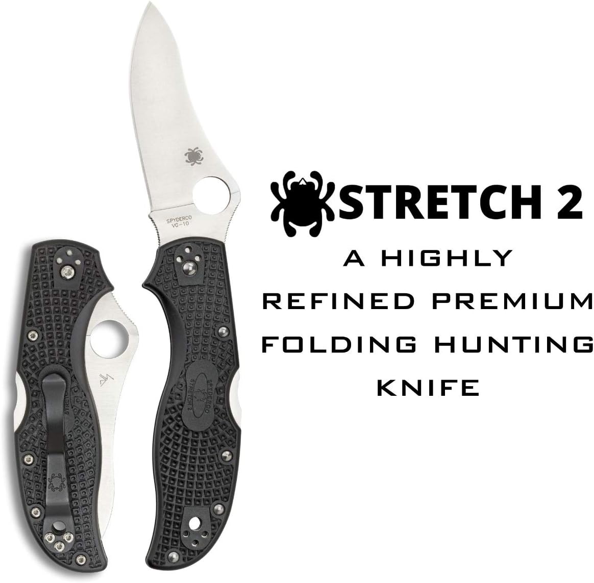 Spyderco Stretch 2 Signature Lightweight Hunting Knife with 3.43" VG-10 Stainless Steel Blade and Black FRN Handle - PlainEdge - C90PBK2