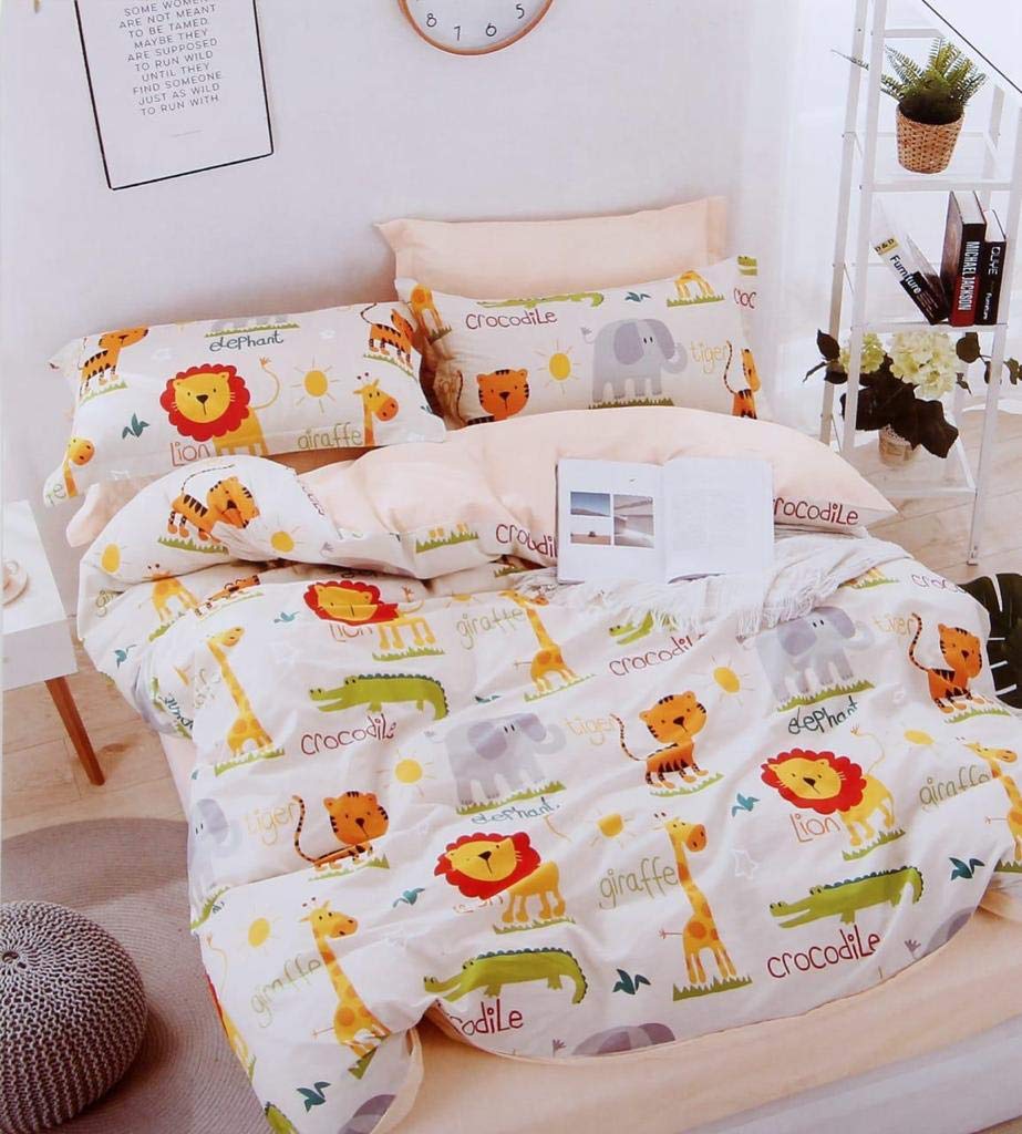 Ab Home Decor 235TC Kids Glace Cotton Cartoon Animals Printed Bedsheet for Double Bed King Size with 2 Pillow Covers (Multicolour, 90x100inch)-picture-46