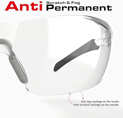 Miniatura 5 de ANSI Z87.1 - Gafas de seguridad mejoradas, antivaho y resistentes a los rayos UV, impactos y arañazos, envolvente transparente para el trabajo,
