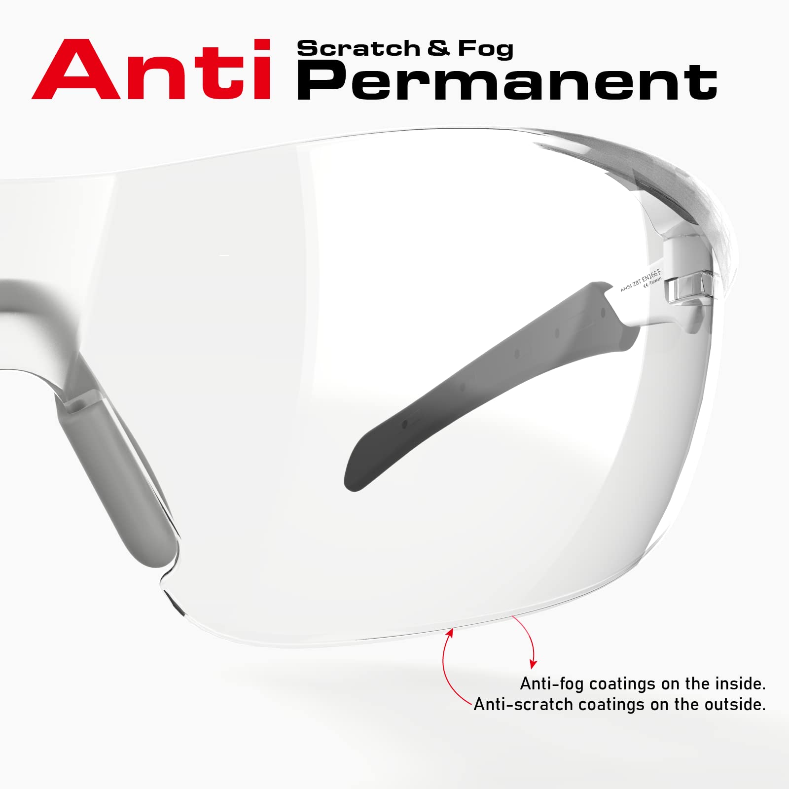ANSI Z87.1 Schutzbrille, Anti-Beschlag, UV-stoßfest, kratzfest, für Augenschutz bei der Arbeit, Sport, Schießen, Pickleball, Racquetball, klare umlaufende Gläser, rutschfester Nasengriff, 1