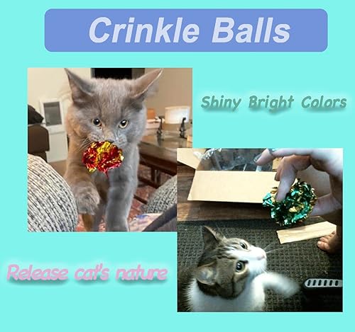 Miniatura 7 de Surtido de 100 juguetes para gatos, paquete interactivo de juguete para gatitos con bolas brillantes, pompones suaves silenciosos de alta calidad,