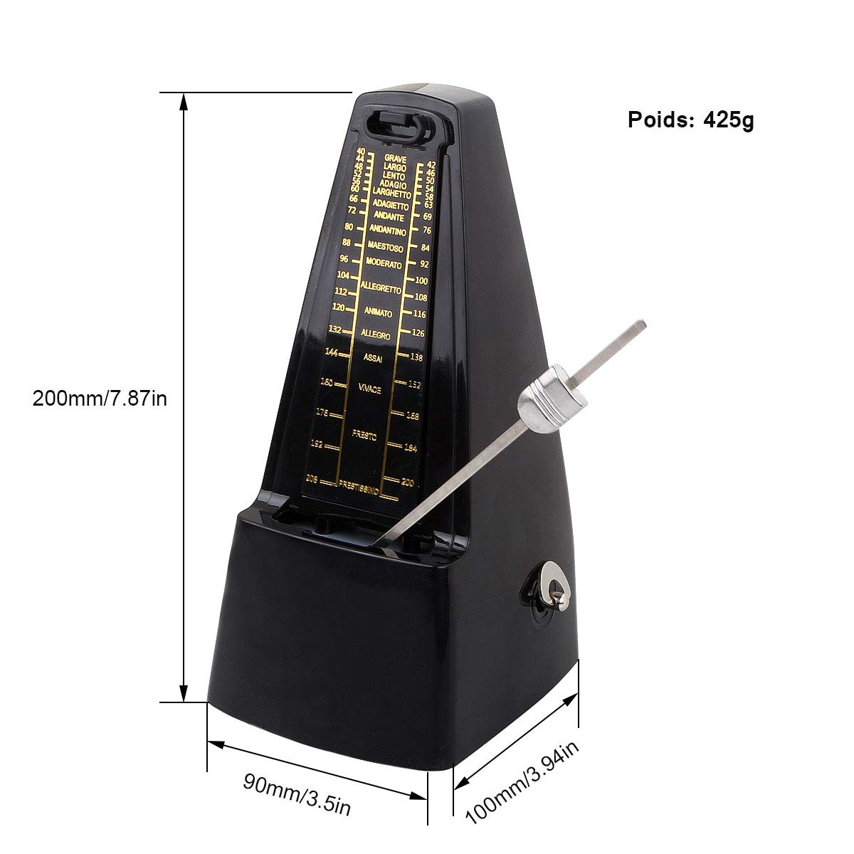 STARVAST Métronome Mécanique Professionnel, Métronome Mécanique Universel à Haute Précision pour Piano, Batterie, Violon, Guitare - avec Sonnerie, Idéal pour Amateurs de Musique, Débutants - Noir