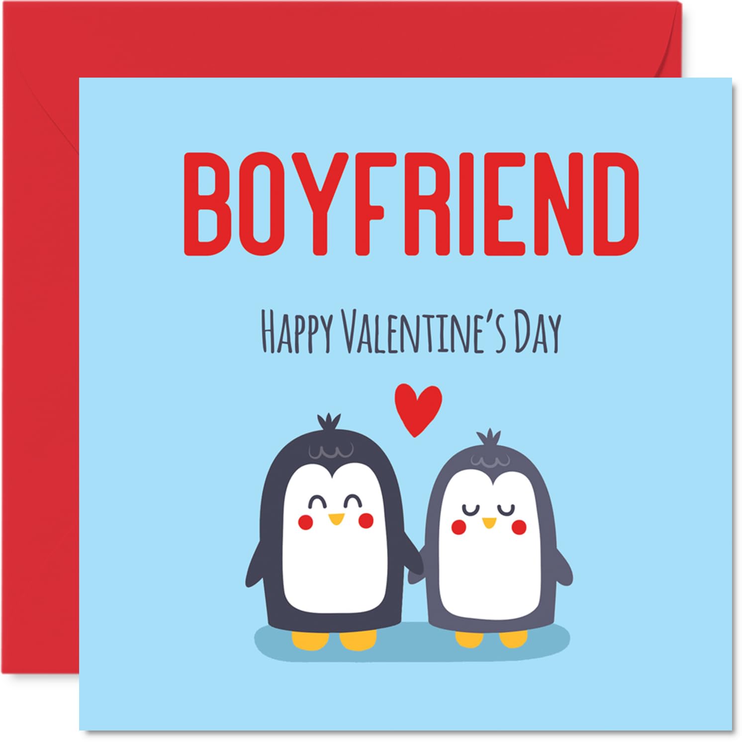 Boyfriend Valentine's Day Card - Cute Penguins - Happy Valentines Card for Boyfriend from Girlfriend Partner, 145mm Wedding Valentine Greeting Cards