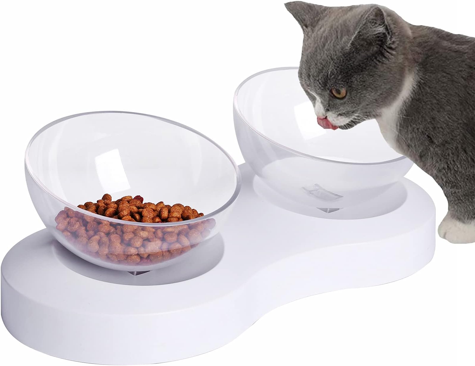 Double Cat Bowls Elevated Pet Food Water Bowl Raised Elevated Adjustable Height 20 Degree Tilt Design Neck Guard Stand Raised The Bottom for Cats and Small Dogs (Double Bowl)