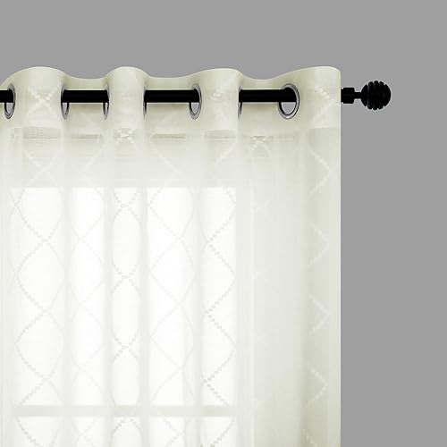KOUFALL - Cortinas transparentes con aspecto de lino de diamante, con ojales