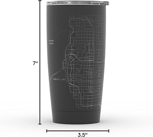 Vista 202 de Well Told Vaso de café aislado con diseño de mapa de Nueva York grabado, taza de acero inoxidable grabada (20 onzas, negro) con aislamiento de mapa