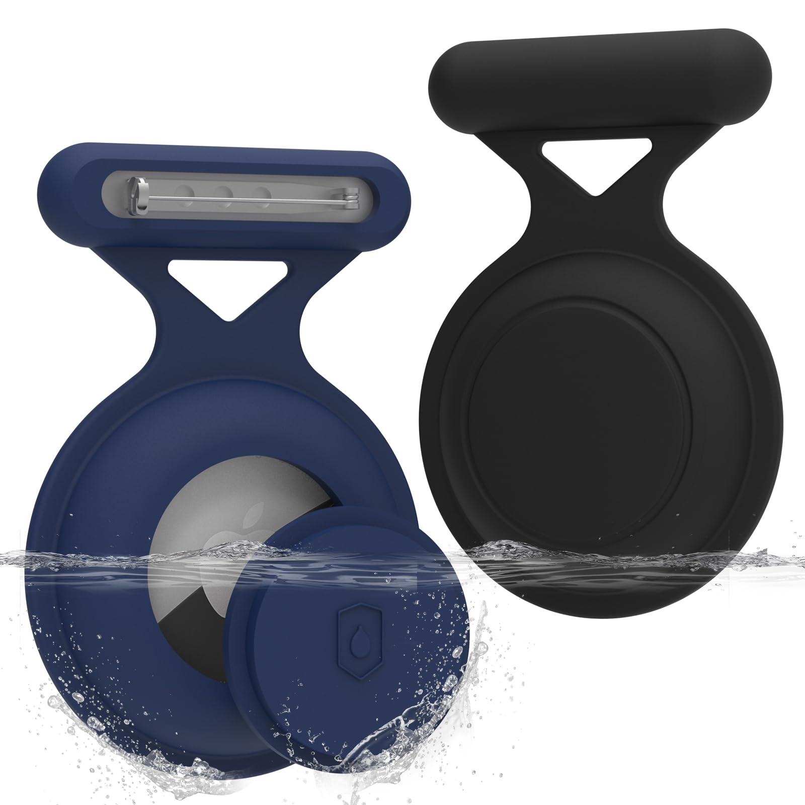 Waterproof Airtag Holder for Kids (2 Pack), Hidden Air Tag Case with Pin, Full Cover GPS Tracker Clip Compatible with Apple Airtag for Toddlers, Children, Elderly, Clothing, Backpack (Black/Blue)