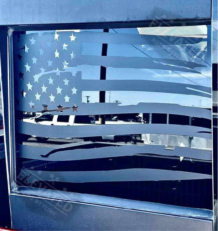 Elevated Auto Styling - Rear Middle Window American Flag Decal Fits Nissan Titan XD 2016-2022 (Distressed)
