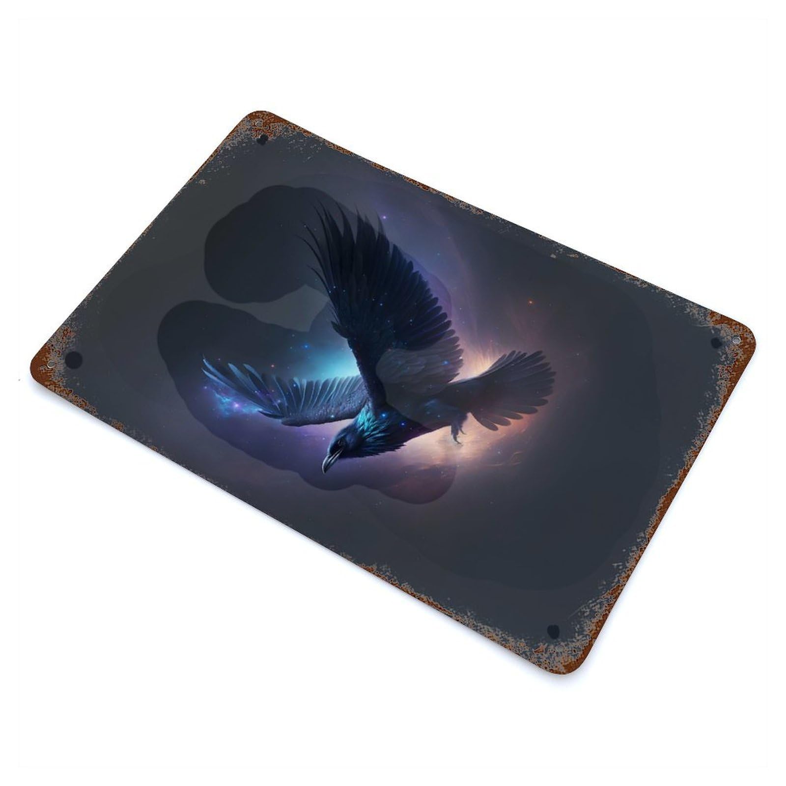 Garage Style Cosmic Flight of The Raven Distressed Metal Wall Sign 11.8"x7.9", Novelty Wall Decor for Bar And Workshop