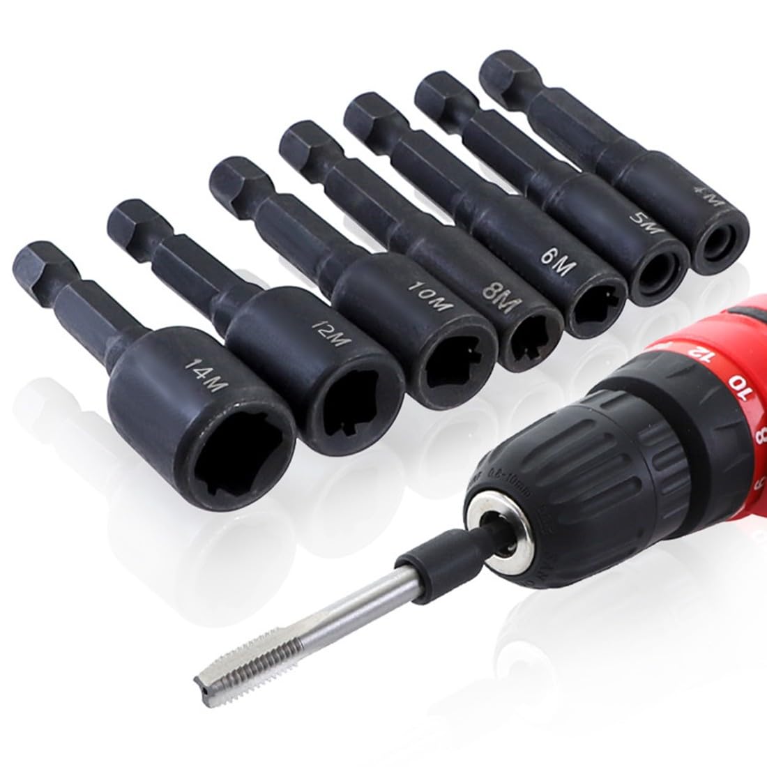 Juego de adaptadores de llave de rosca de aleación de acero, 7 piezas de vástago hexagonal de 1/4 para roscado M4-M14, portabrocas resistente al desgaste para hacer moldes de reparación de automóviles