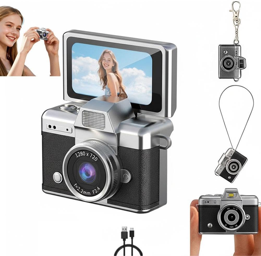 Mini Digital Camera,2026 New Thumb-Sized Flip Screen MiniCamera w/ 1.47 in LCD Screen 1080P,Mini Keychain Retro Camera,180° FlipScreen,Built-in Flash,Strap & Keychain,Ideal for Travel,Study,Concerts