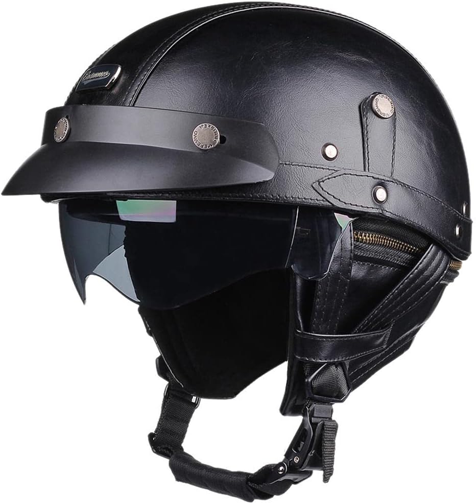 Vintage Motorcycle Half Helmet, with Sun Visor, DOT