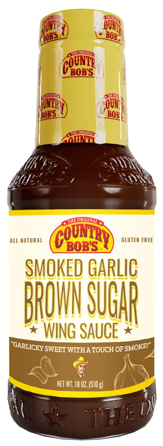 Country Bob's Smoked Garlic & Brown Sugar Wing Sauce - Blend of Garlic, Sweet Brown Sugar, Hickory Smoke with Tomato, Vinegar, 18oz