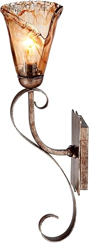 Miniatura 7 de Ámbar Scroll - Juego de 2 apliques de pared rústicos vintage de bronce dorado con cable de metal de 23 12 pulgadas accesorios de vidrio artístico