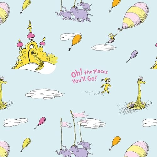 The Craft Cotton 05 Off & Away Co Off & Away Dr Seuss Cotton Print Fabric By 0.5 Metres 44'' Wide 100% Cotton Children's Craft Fabric Material For Crafts, Quilting, Sewing, Dressmaking, Bunting