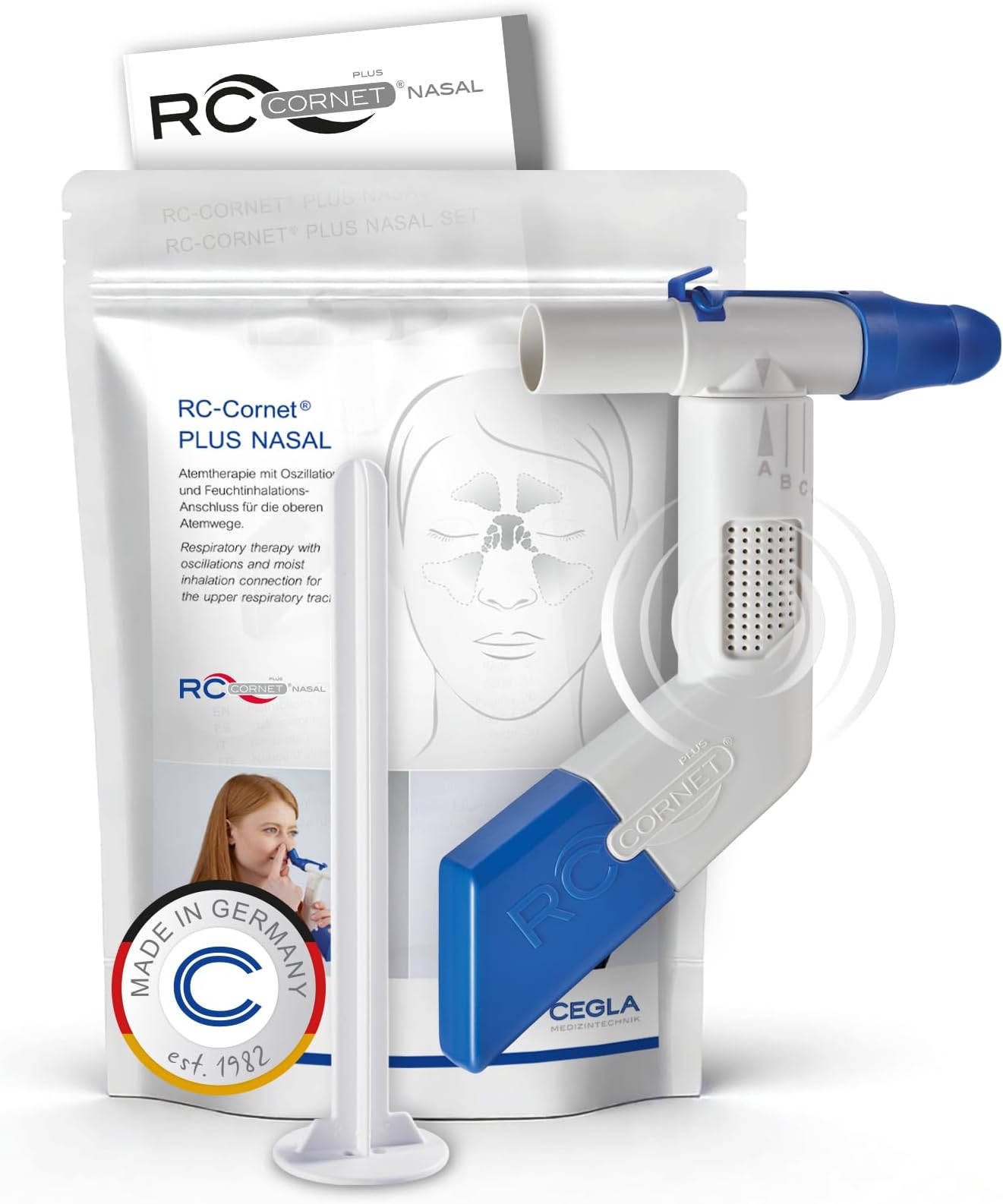 CEGLA RC-Cornet® Plus Nasal PEP Therapy Device for The Upper Respiratory Tract, frees Nasal passages Without Drugs, Mucus-loosening, decongestant, Integrated Connection for Inhalation Devices