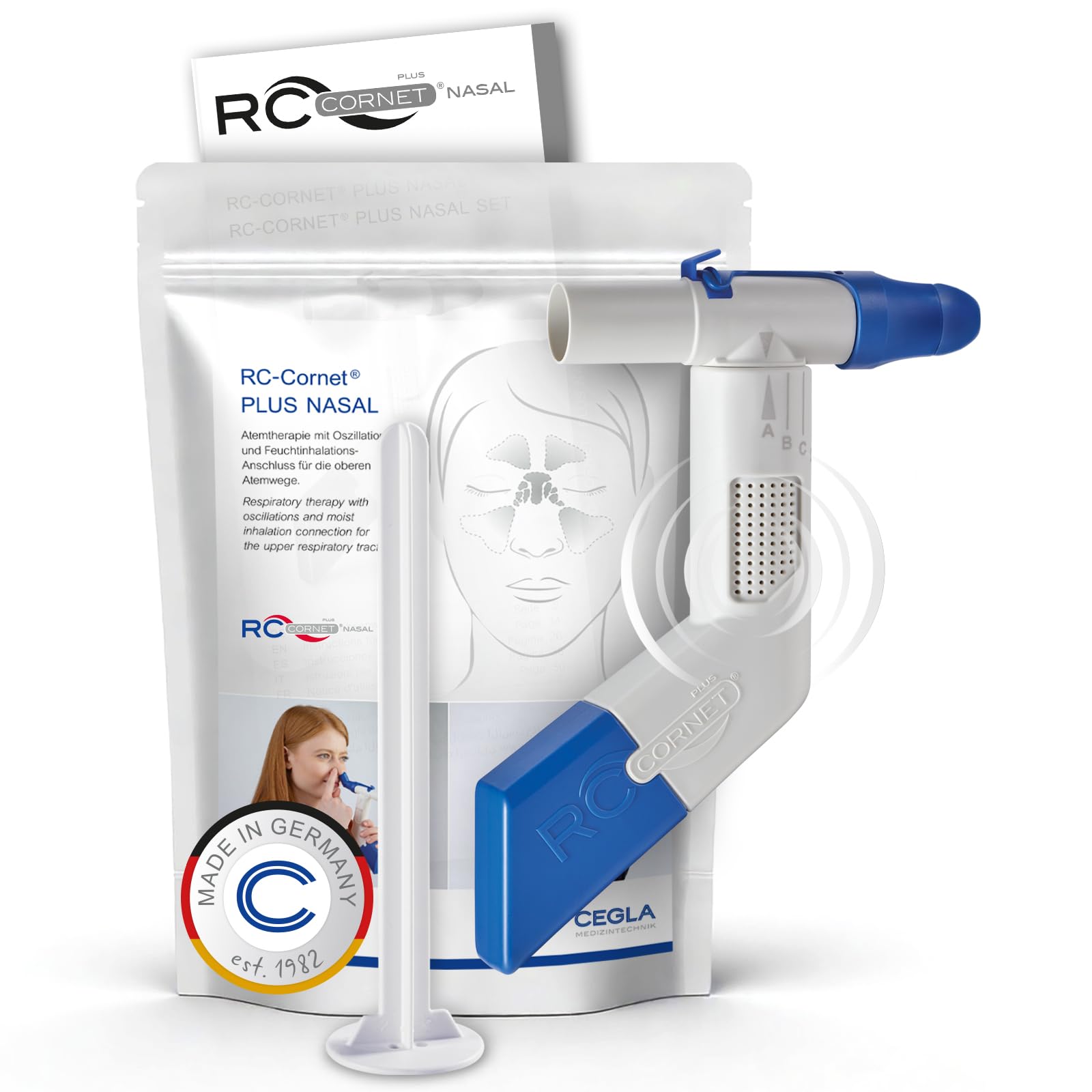 RC-Cornet® Plus Nasal PEP Therapy Device for The Upper Respiratory Tract, frees Nasal passages Without Drugs, Mucus-loosening, decongestant, Integrated Connection for Inhalation Devices