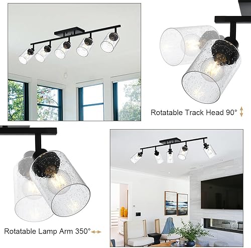 Miniatura 2 de Lámpara de techo de 5 luces, lámpara de techo de montaje empotrado negro para pared de baño, pantalla de vidrio sembrado