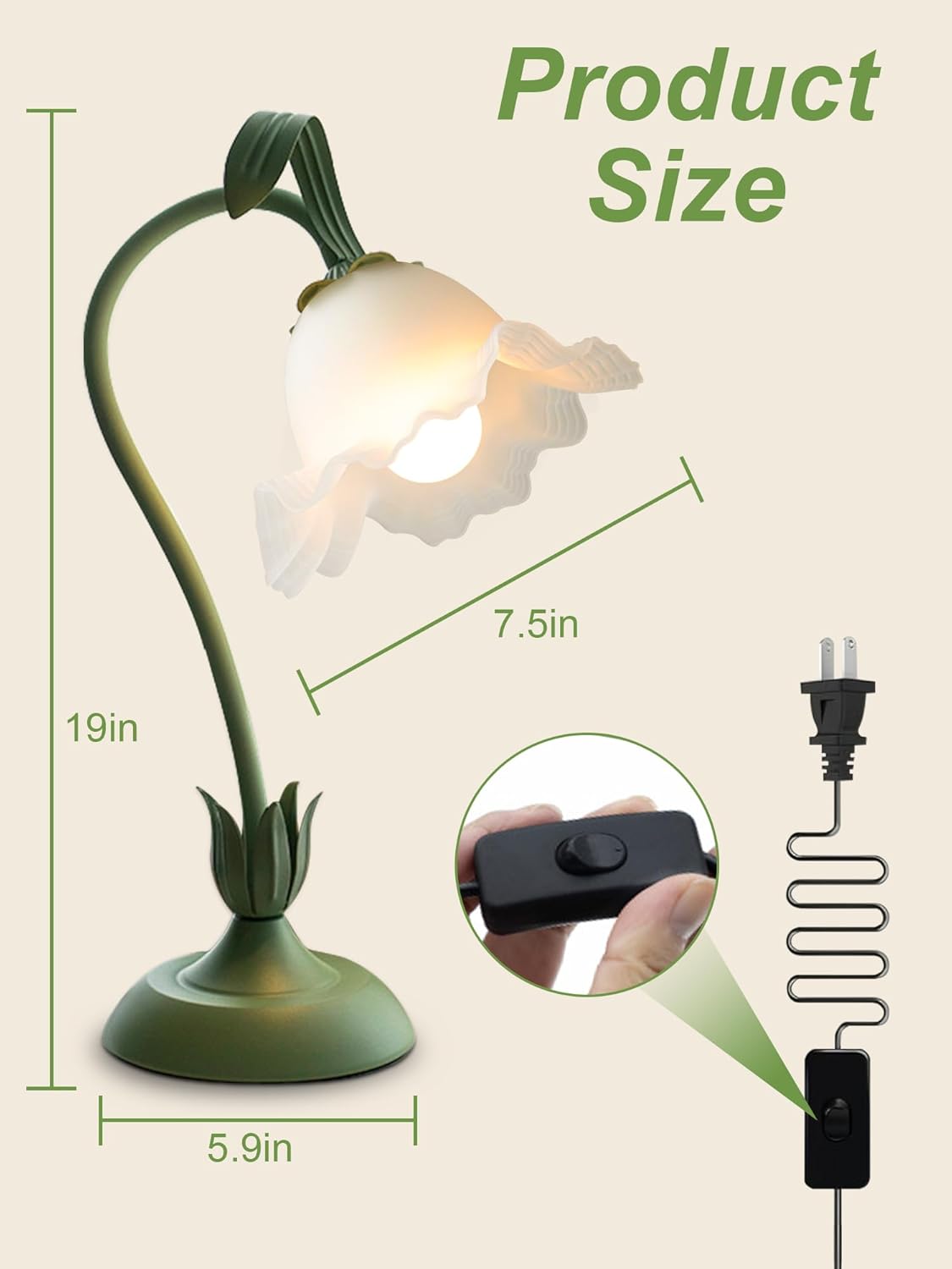 Flower Table Lamp,Cute Small Desk Lamp,Led Reading Light with 3 Color Temperature,Vintage Bedside Lamps with Flexible Gooseneck,Dimmable Night Light for Bedroom Living Room Dorm Office(Green)