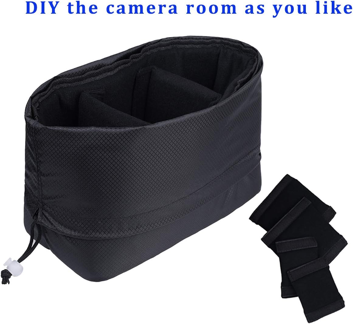 JAKAGO Shockproof Camera Insert Bag for SLR DSLR Mirrorless Camera Lens Flash Light Accessories Camera Pouch with Adjustable Dividers for Canon Nikon Sony Water Resistant Camera inner case(Black) - Image 8