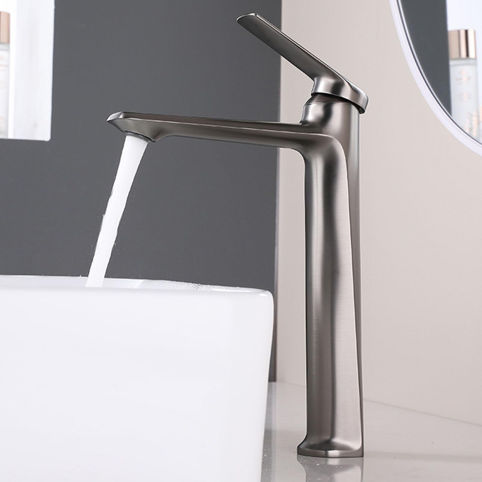 Nfusrxmbk Gun Gray Basin Tap Modern Brass Countertop Bathroom Sink Mixer Taps 1 Hole Hot And Cold Gray