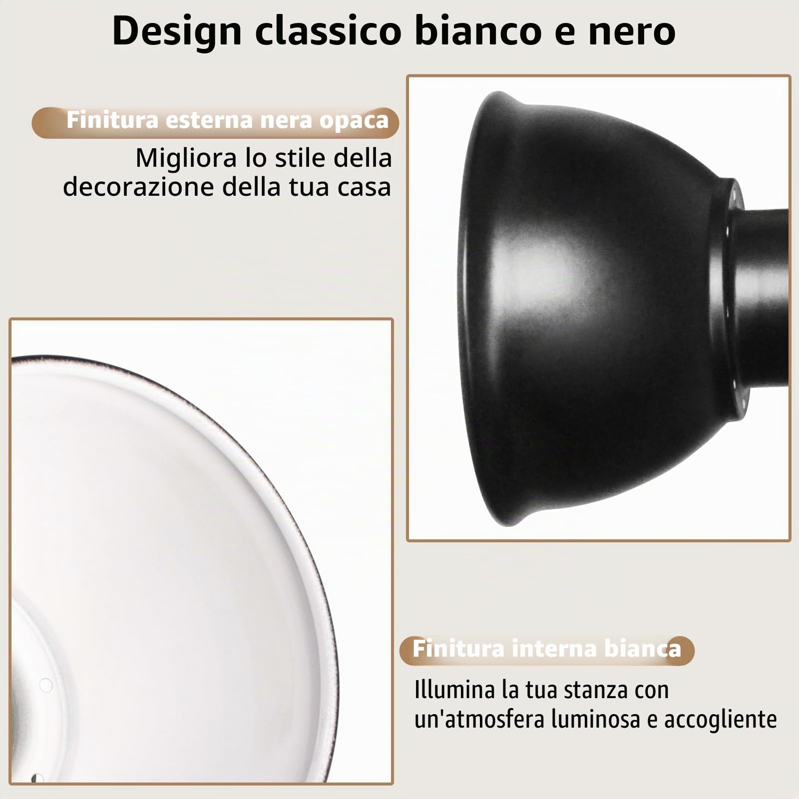 HiBay Lampada Faretti da Soffitto LED E27 Orientabili 2 Luci,Plafoniera Faretti da Soffitto Faretto da Parete in Bianco e Nero VintageMuro per Soggiorno Cucina Cameretta(Senza Lampadina)