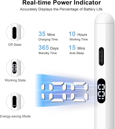 Miniatura 4 de iPencil de 2 generación, lápiz para iPad con rechazo de palma y sensibilidad de inclinación, pantalla de alimentación LED, lápiz capacitivo para