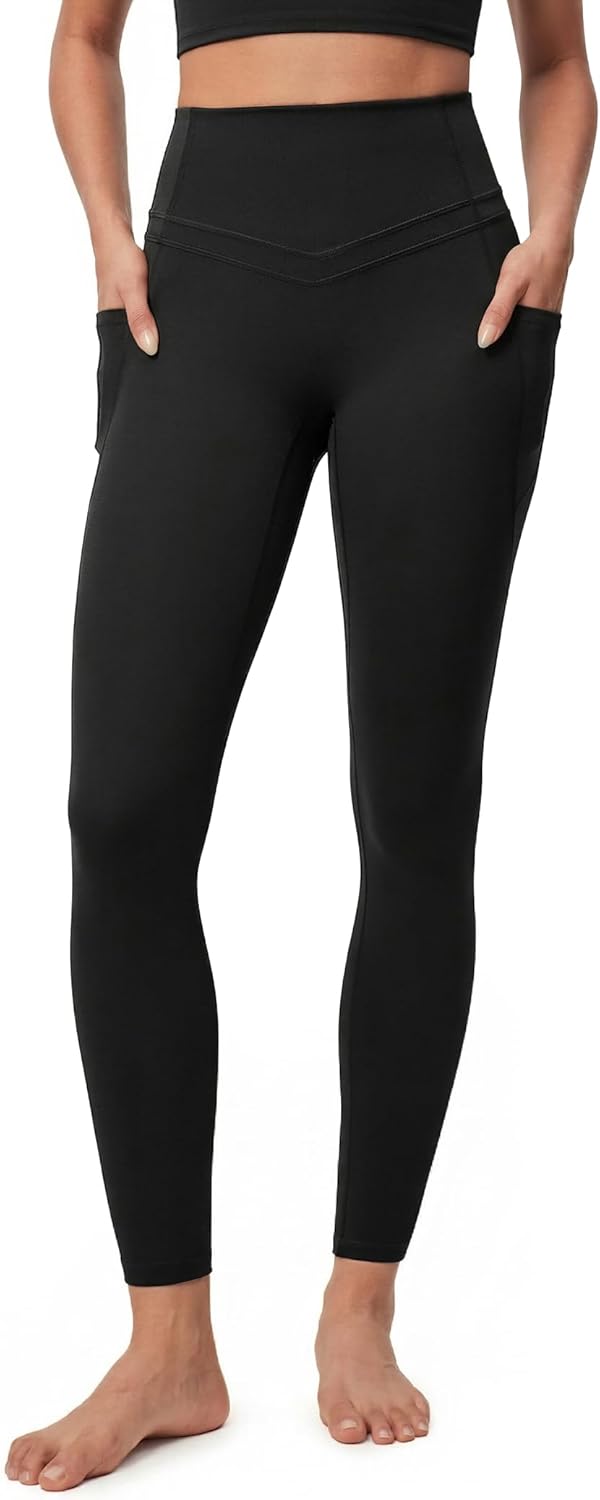 High Waisted Leggings with Pockets Women, Tummy Control Compression Leggings, No Front Seam Stretchy Yoga Pants
