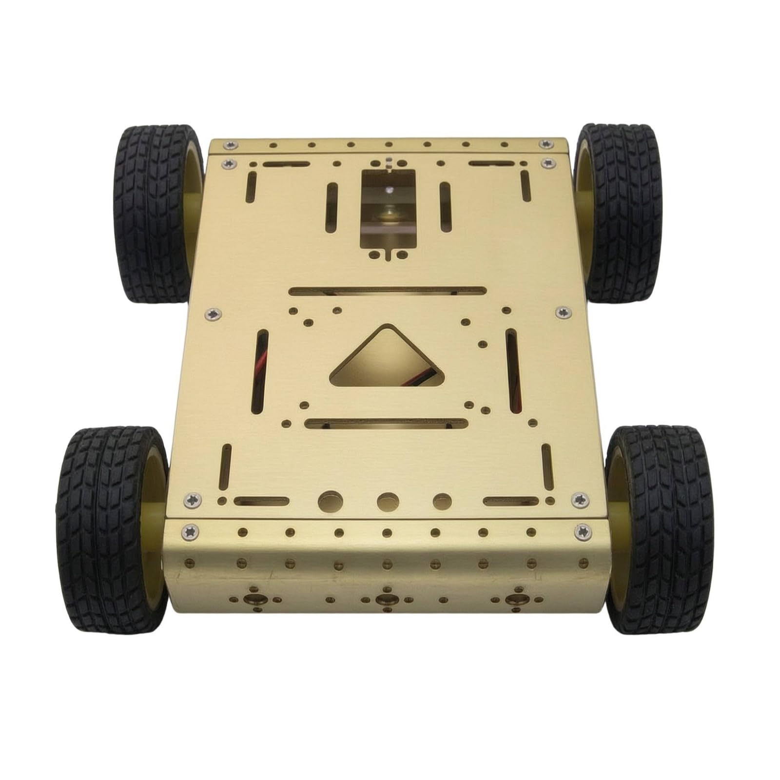 Chasis Coche Robot 4WD Resistente Chasis Aleación Aluminio Estable Estructura Robot con Ruedas Goma para Estudiantes, Dorado